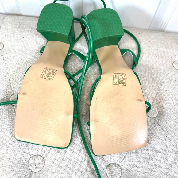Green Lace Up Block Mid Heel Square Front Sandals 8 Wide Fit - Picture 8 of 10